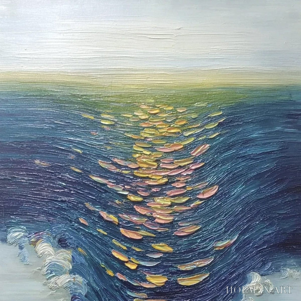HOLMAN ART Coastal Glow – Textured Impasto Ocean Sunset Abstract Oil Painting - image 3