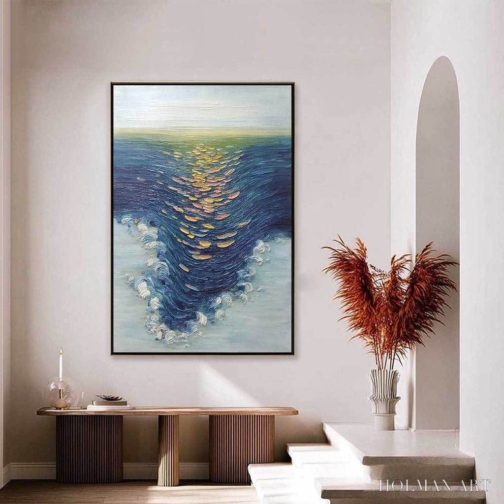 HOLMAN ART Coastal Glow – Textured Impasto Ocean Sunset Abstract Oil Painting - image 4