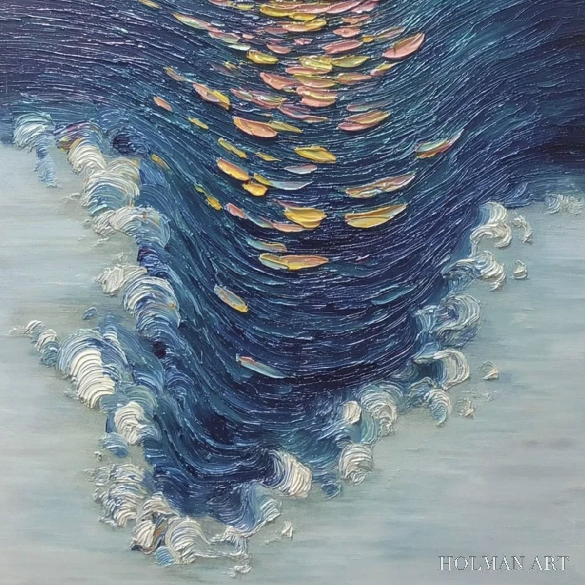 HOLMAN ART Coastal Glow – Textured Impasto Ocean Sunset Abstract Oil Painting - image 5