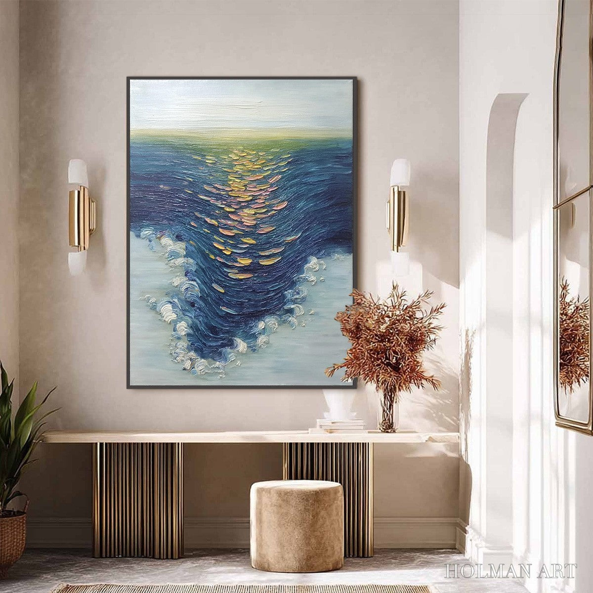 HOLMAN ART Coastal Glow – Textured Impasto Ocean Sunset Abstract Oil Painting - image 6