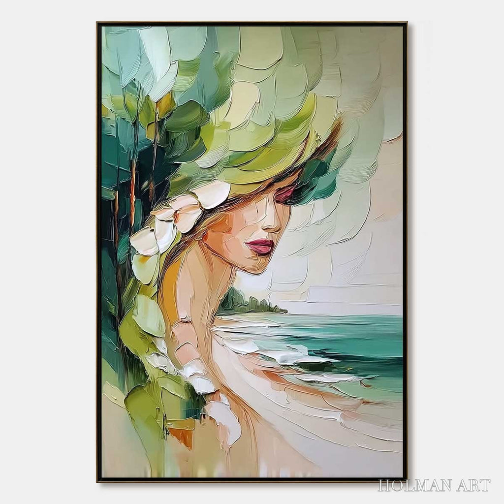 HOLMAN ART Coastal Muse – Textured Impasto Portrait Painting of a Woman by the Sea - image 1