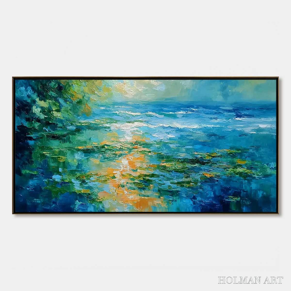 HOLMAN ART Sun-Kissed Lagoon – Textured Palette Knife Seascape Oil Painting - image 1