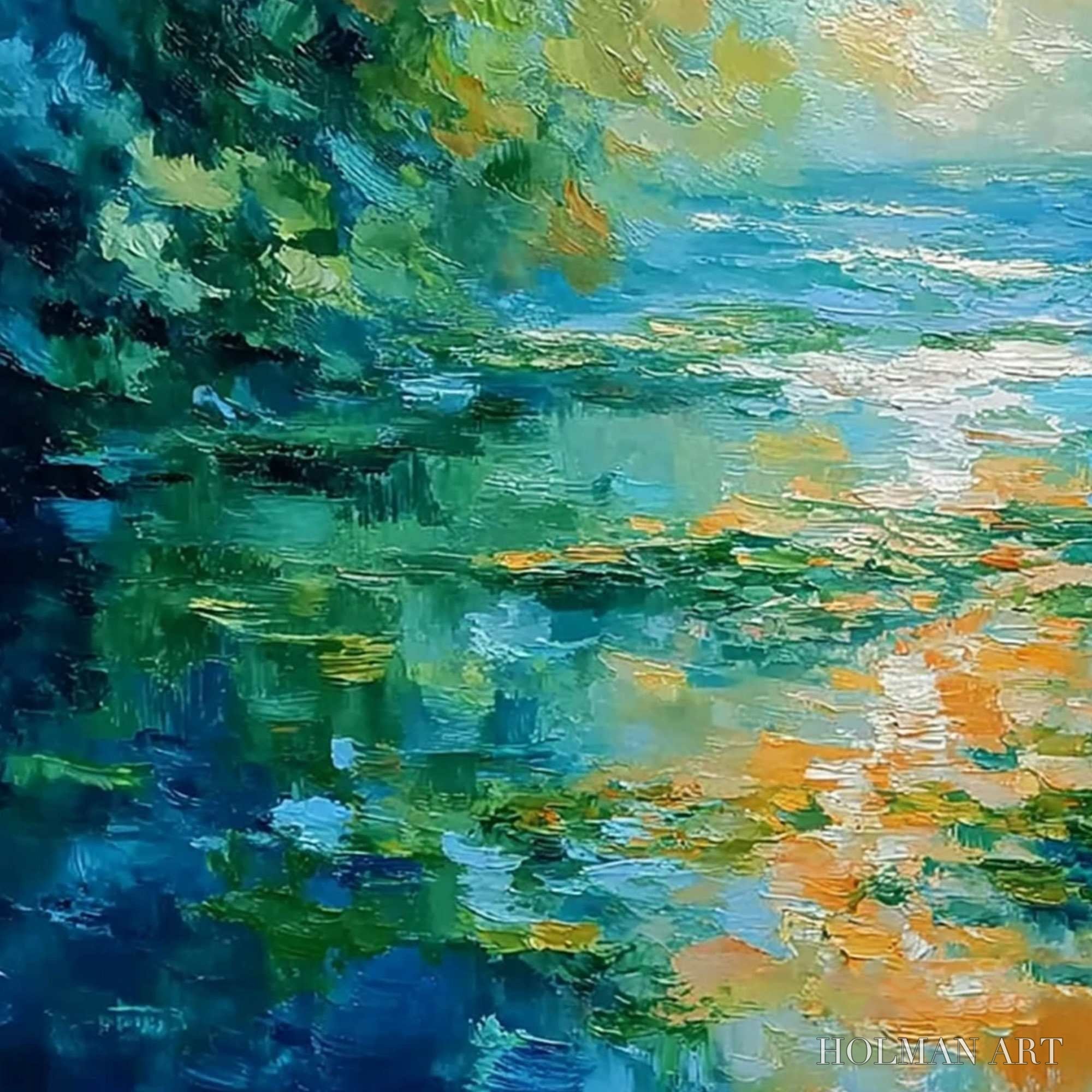 HOLMAN ART Sun-Kissed Lagoon – Textured Palette Knife Seascape Oil Painting - image 3