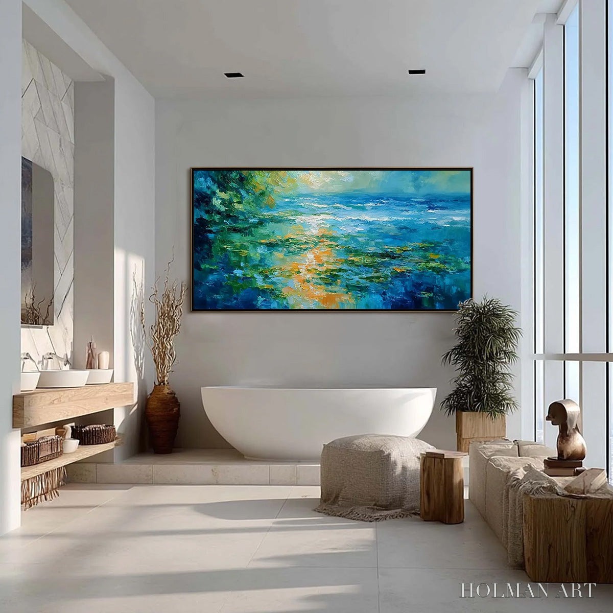 HOLMAN ART Sun-Kissed Lagoon – Textured Palette Knife Seascape Oil Painting - image 4