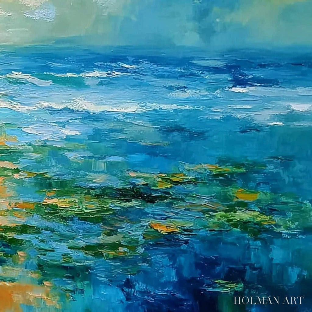 HOLMAN ART Sun-Kissed Lagoon – Textured Palette Knife Seascape Oil Painting - image 5