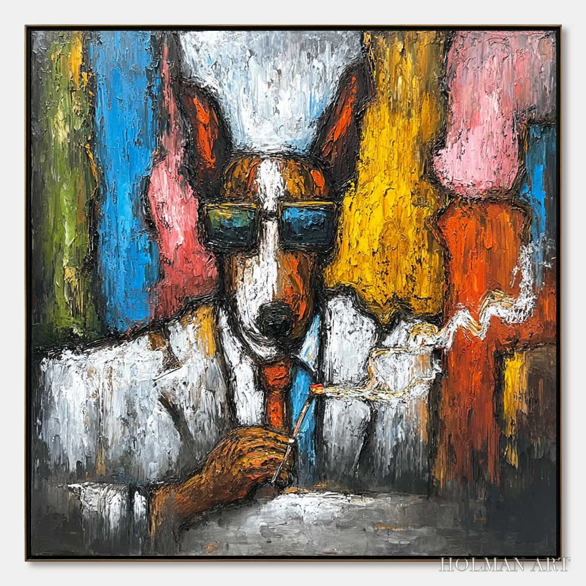 HOLMAN ART the Boss – Colorful Impasto Dog Portrait Painting - image 1