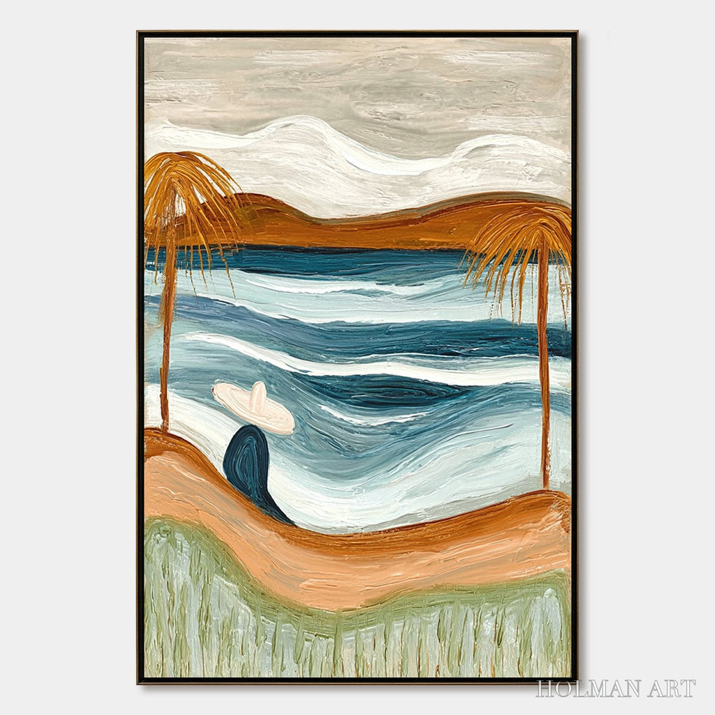 HOLMAN ART Ocean Reverie – Textured Wabi Sabi Style Coastal Landscape Painting - image 1