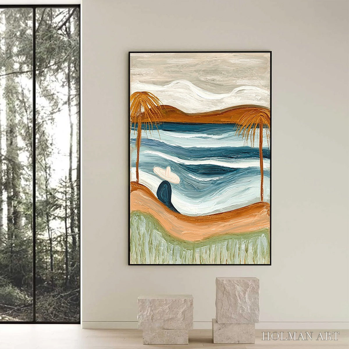 HOLMAN ART Ocean Reverie – Textured Wabi Sabi Style Coastal Landscape Painting - image 6