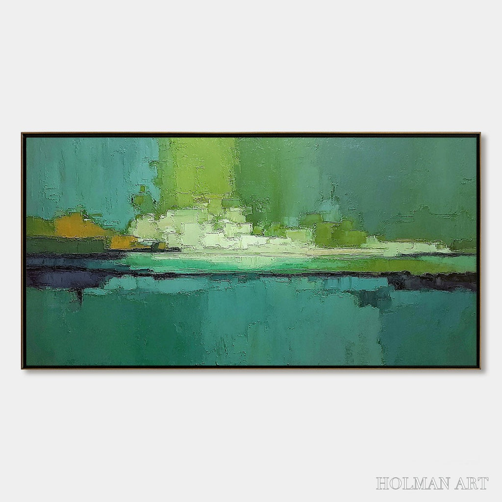 HOLMAN ART Emerald Horizon – Large Textured Abstract Seascape Oil Painting - image 1