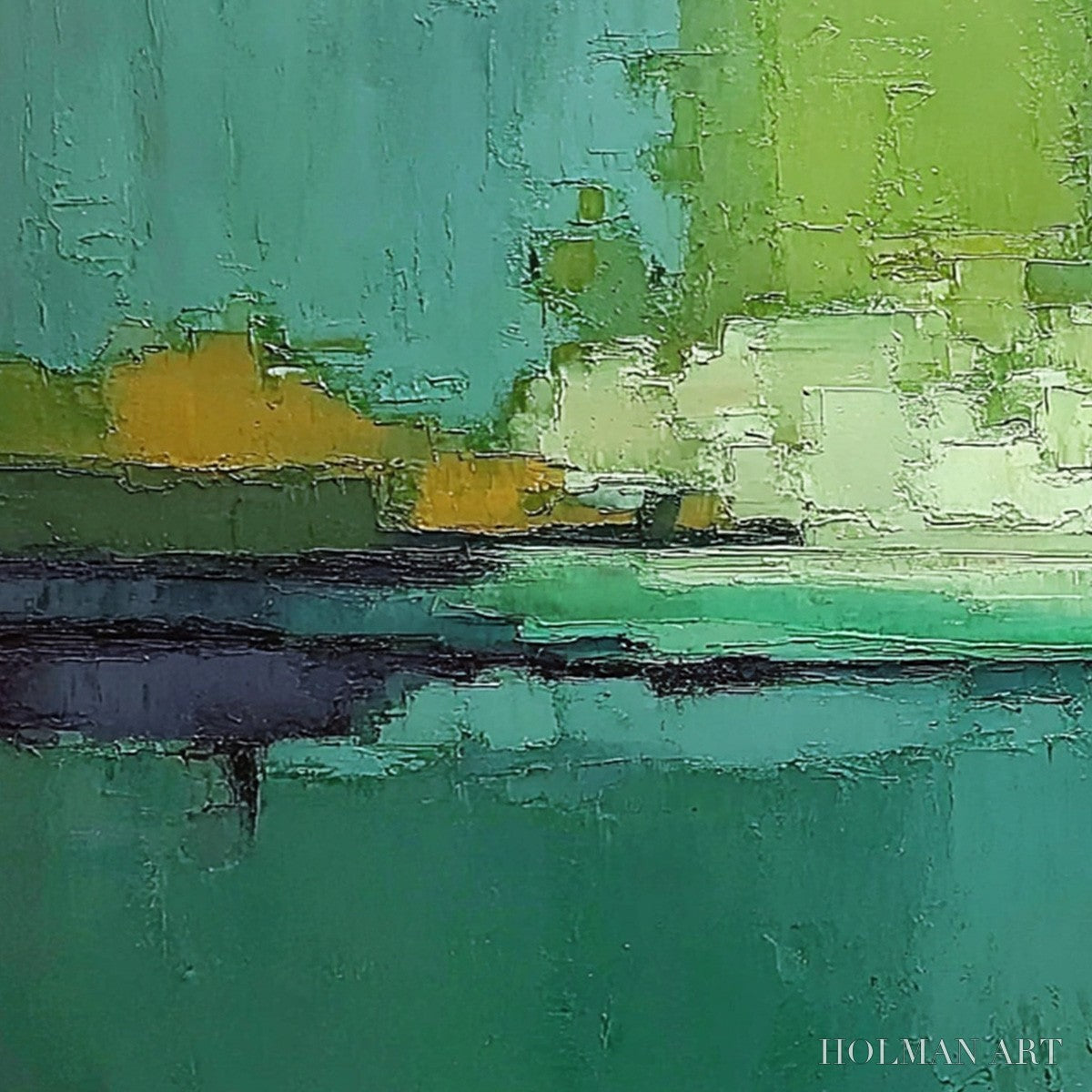 HOLMAN ART Emerald Horizon – Large Textured Abstract Seascape Oil Painting - image 3
