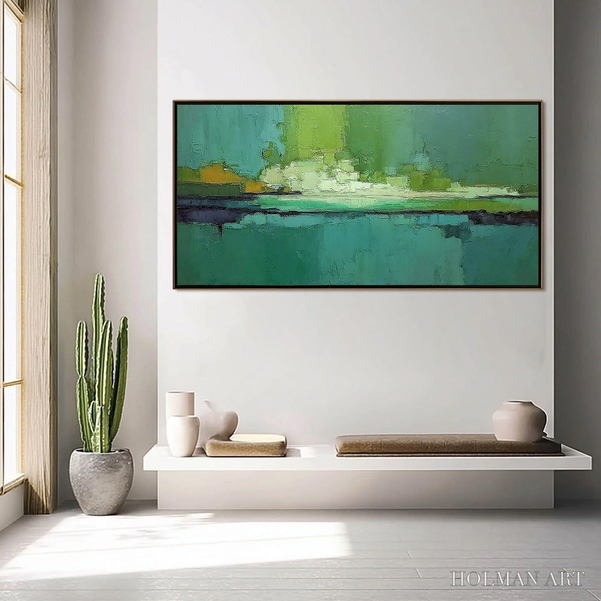 HOLMAN ART Emerald Horizon – Large Textured Abstract Seascape Oil Painting - image 4