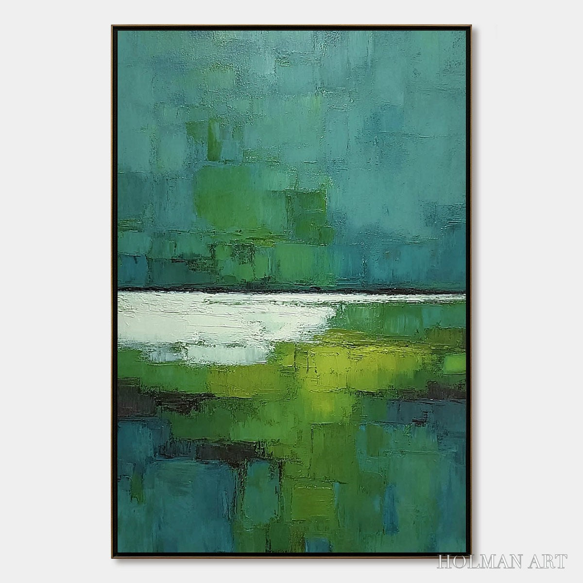 HOLMAN ART Verdant Shore – Textured Green and Teal Abstract Landscape Painting - image 1