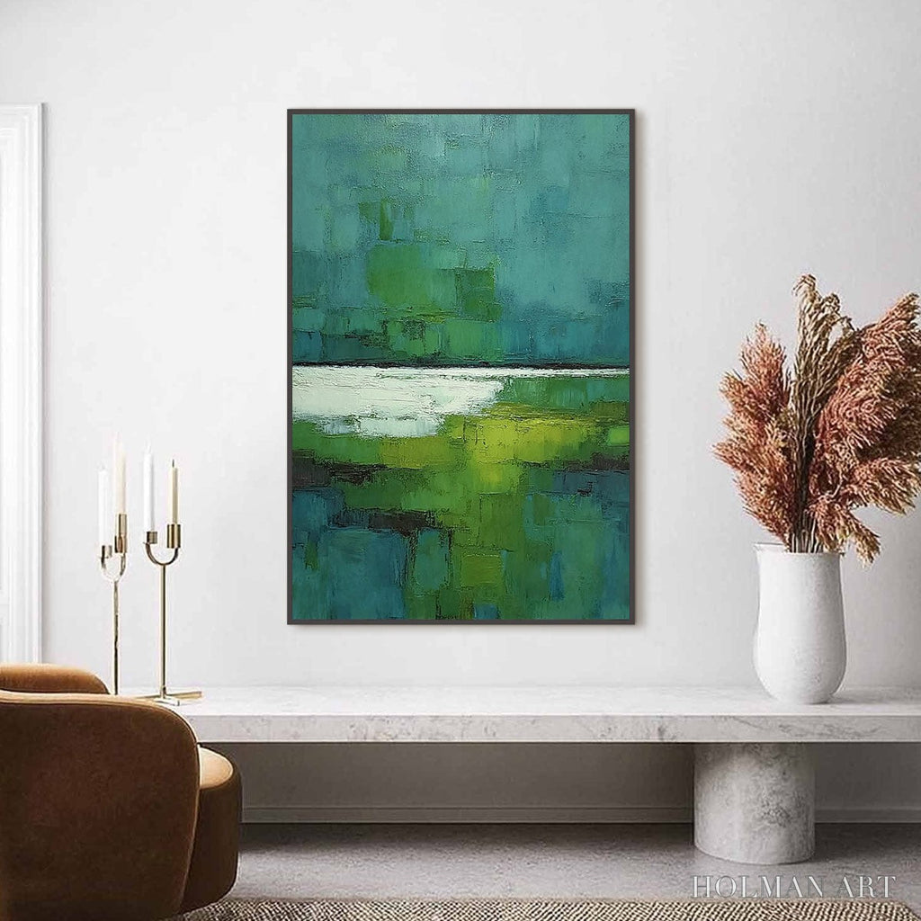 HOLMAN ART Verdant Shore – Textured Green and Teal Abstract Landscape Painting - image 2