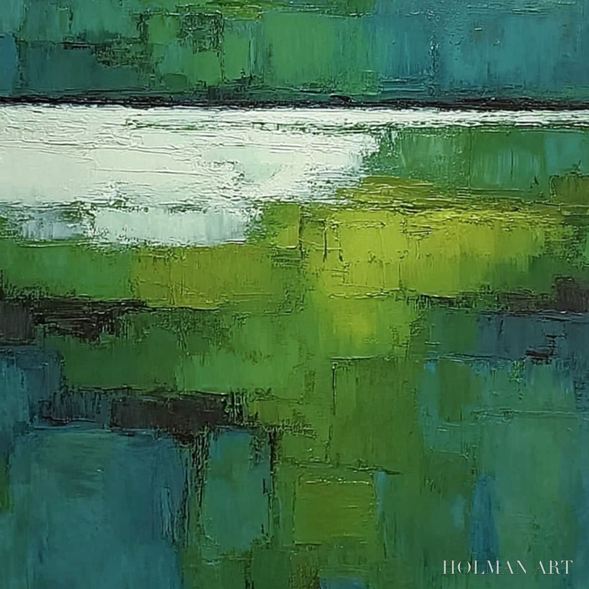 HOLMAN ART Verdant Shore – Textured Green and Teal Abstract Landscape Painting - image 3