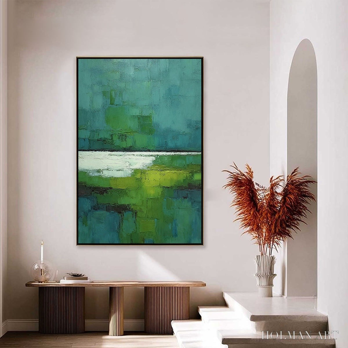 HOLMAN ART Verdant Shore – Textured Green and Teal Abstract Landscape Painting - image 4
