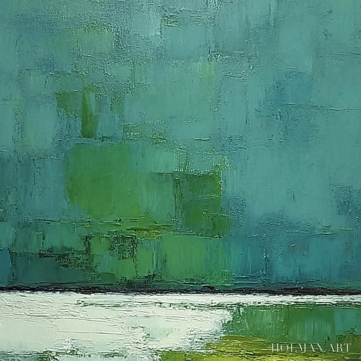 HOLMAN ART Verdant Shore – Textured Green and Teal Abstract Landscape Painting - image 5