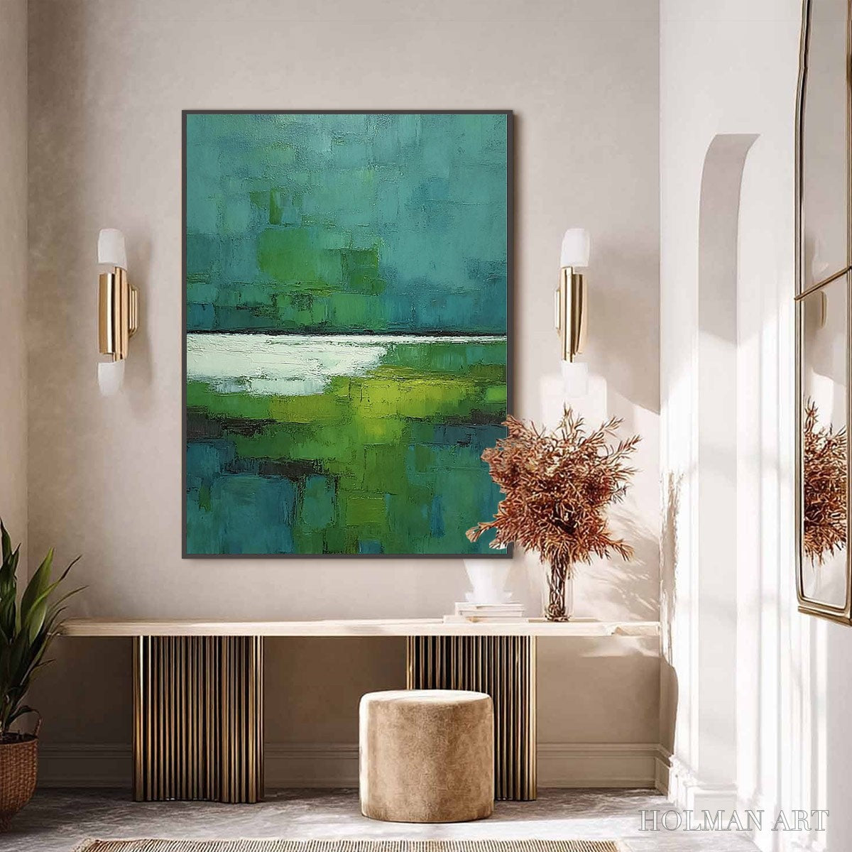 HOLMAN ART Verdant Shore – Textured Green and Teal Abstract Landscape Painting - image 6