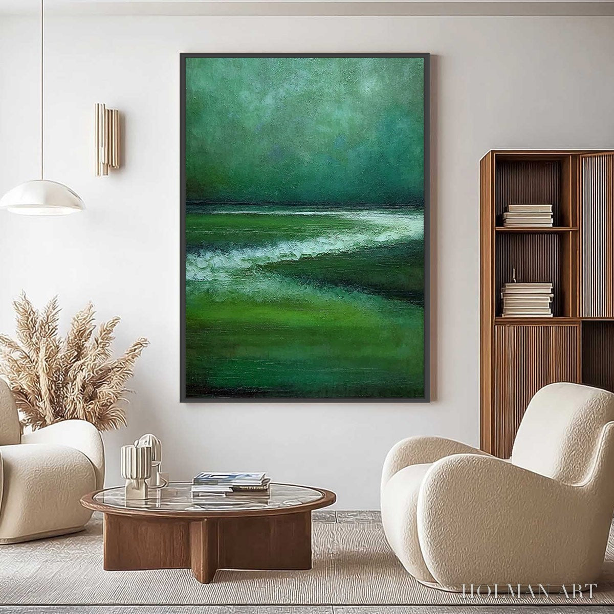 HOLMAN ART Emerald Tide – Textured Wabi Sabi Abstract Seascape Painting - image 2