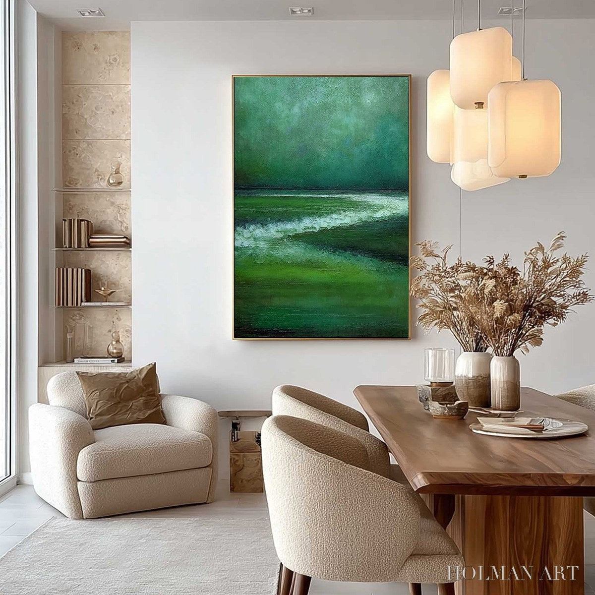 HOLMAN ART Emerald Tide – Textured Wabi Sabi Abstract Seascape Painting - image 4