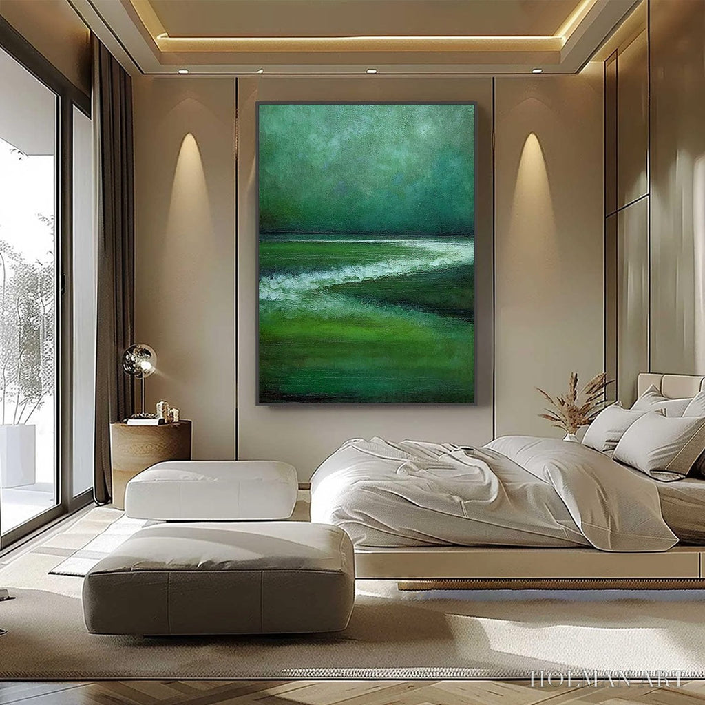 HOLMAN ART Emerald Tide – Textured Wabi Sabi Abstract Seascape Painting - image 6
