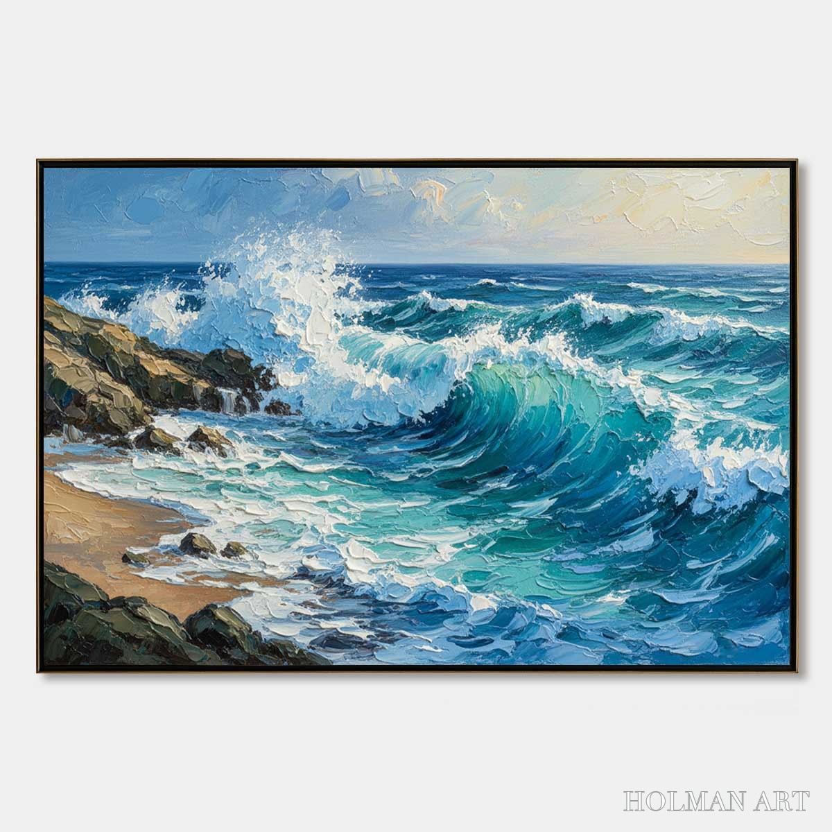 HOLMAN ART Aegean Crest – Textured Crashing Ocean Wave Oil Painting - image 1