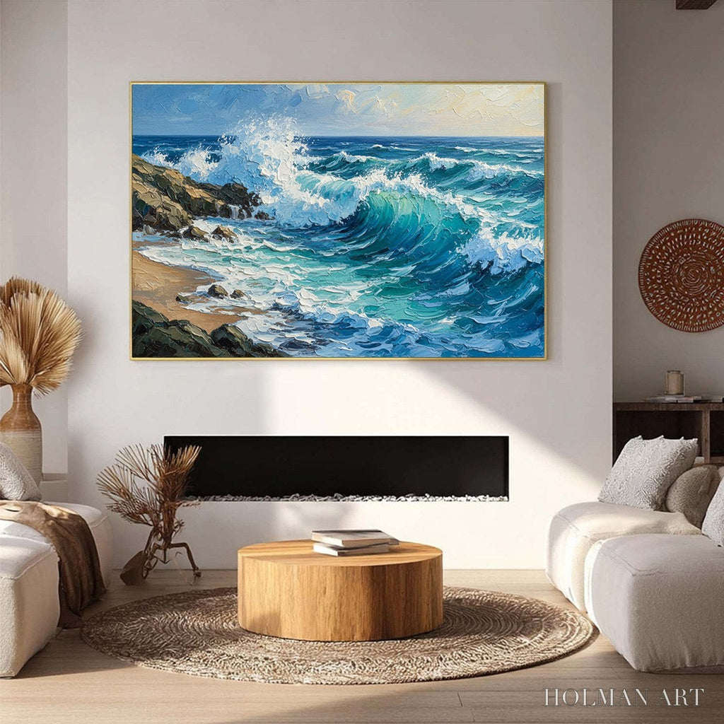 HOLMAN ART Aegean Crest – Textured Crashing Ocean Wave Oil Painting - image 2
