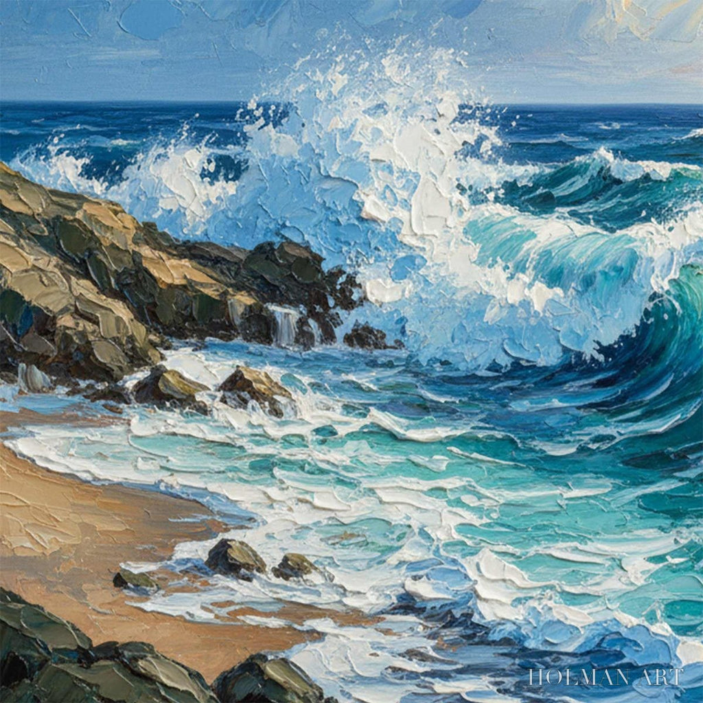 HOLMAN ART Aegean Crest – Textured Crashing Ocean Wave Oil Painting - image 3