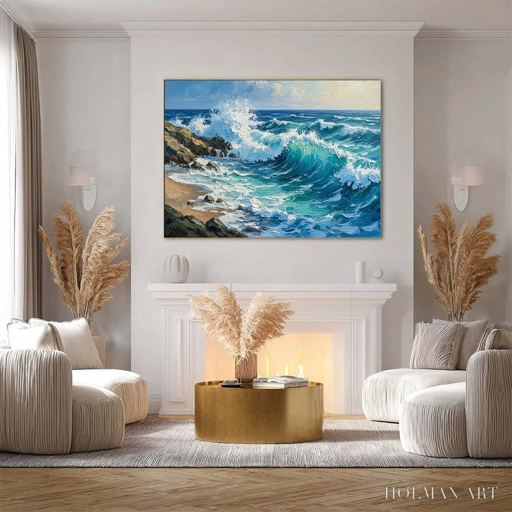 HOLMAN ART Aegean Crest – Textured Crashing Ocean Wave Oil Painting - image 4
