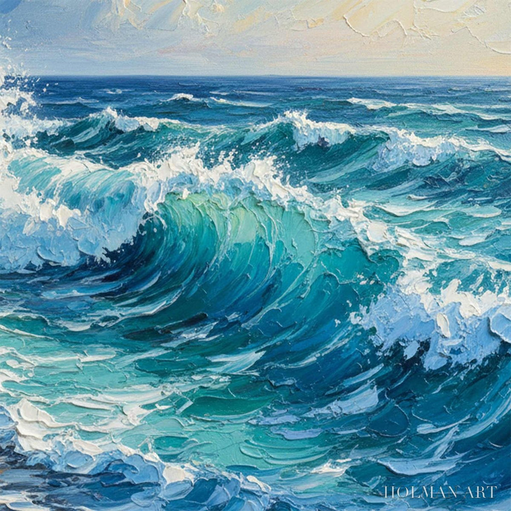 HOLMAN ART Aegean Crest – Textured Crashing Ocean Wave Oil Painting - image 5