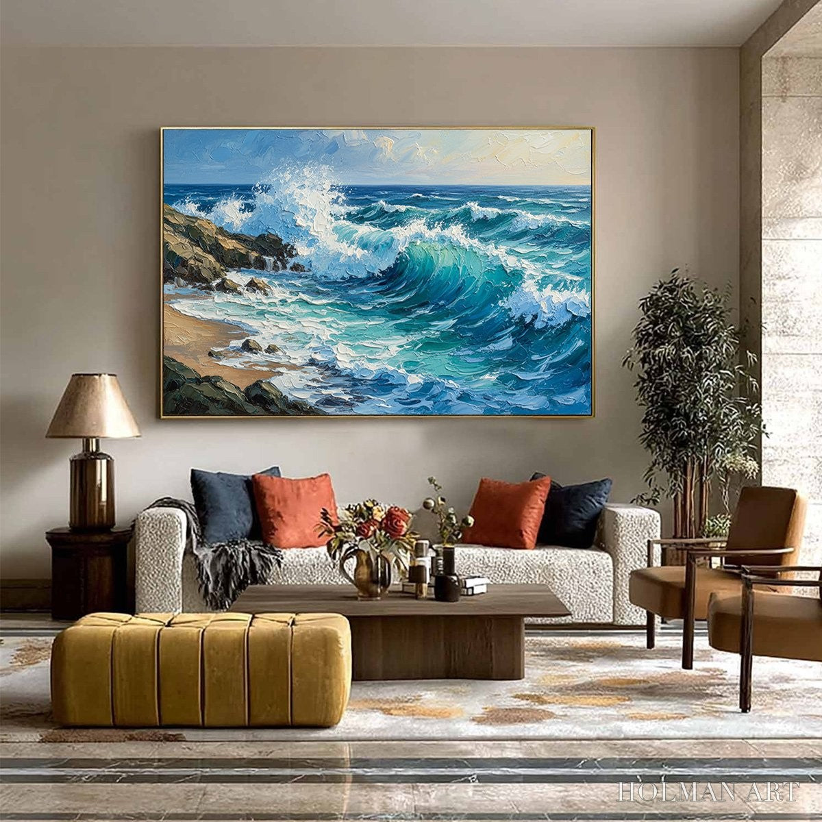HOLMAN ART Aegean Crest – Textured Crashing Ocean Wave Oil Painting - image 6