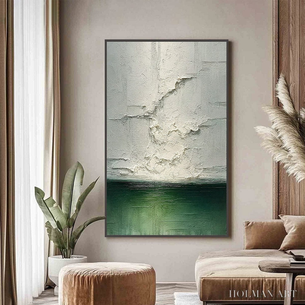 HOLMAN ART Emerald Horizon – Heavily Textured Wabi Sabi Abstract Seascape Painting - image 2