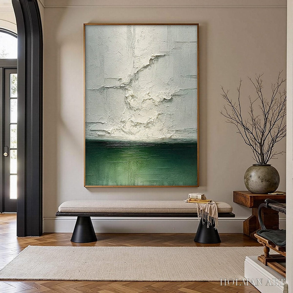 HOLMAN ART Emerald Horizon – Heavily Textured Wabi Sabi Abstract Seascape Painting - image 4