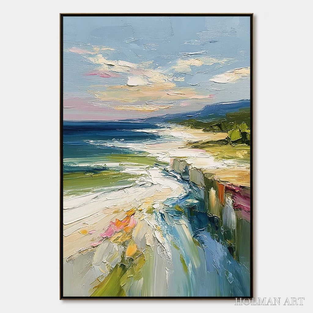 HOLMAN ART Coastal Embrace – Textured Impasto Seascape Oil Painting for Wall Decor - image 1