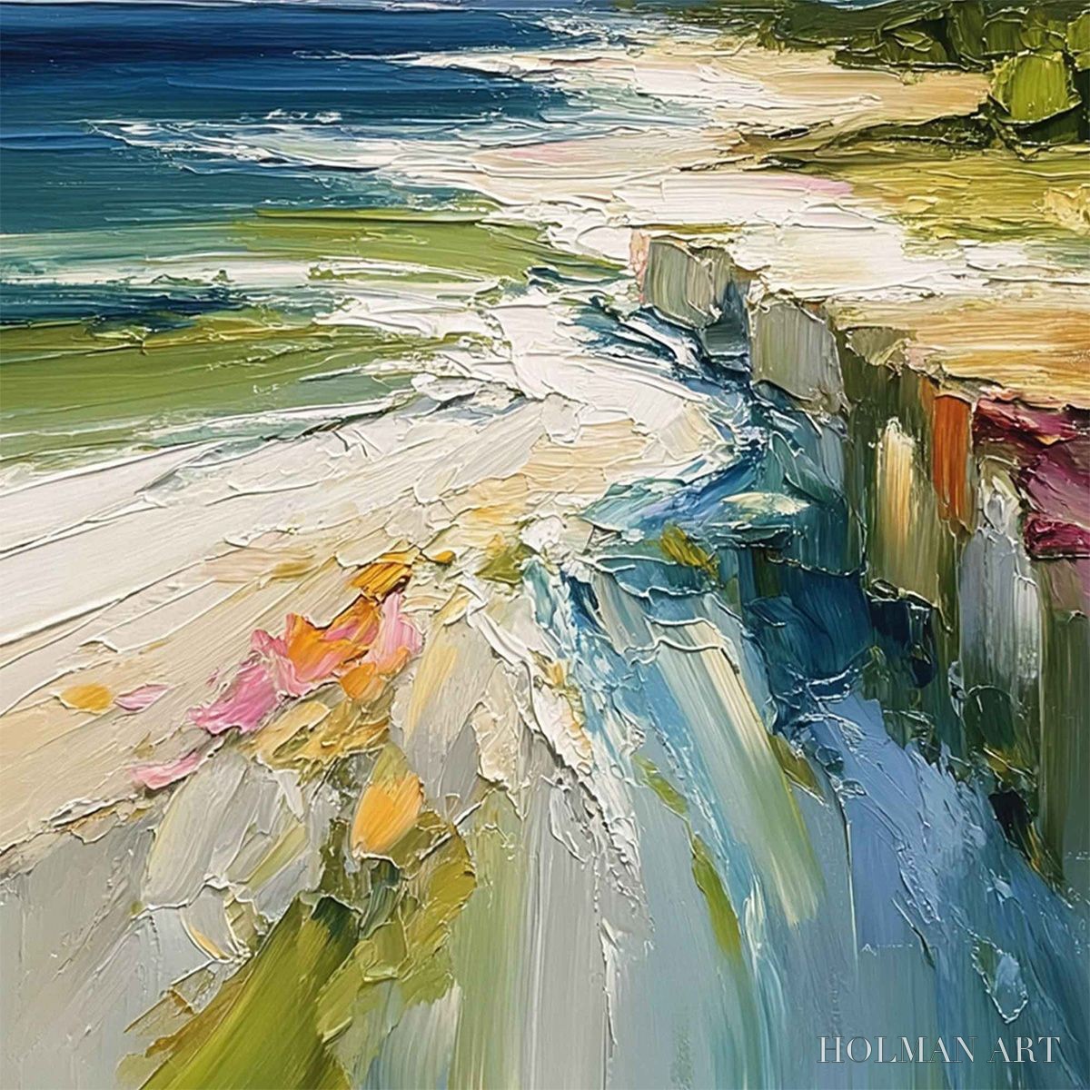 HOLMAN ART Coastal Embrace – Textured Impasto Seascape Oil Painting for Wall Decor - image 5