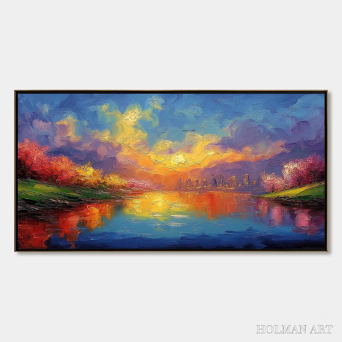 HOLMAN ART Vibrant Horizon – Textured Impasto Cityscape Sunset Painting - image 1