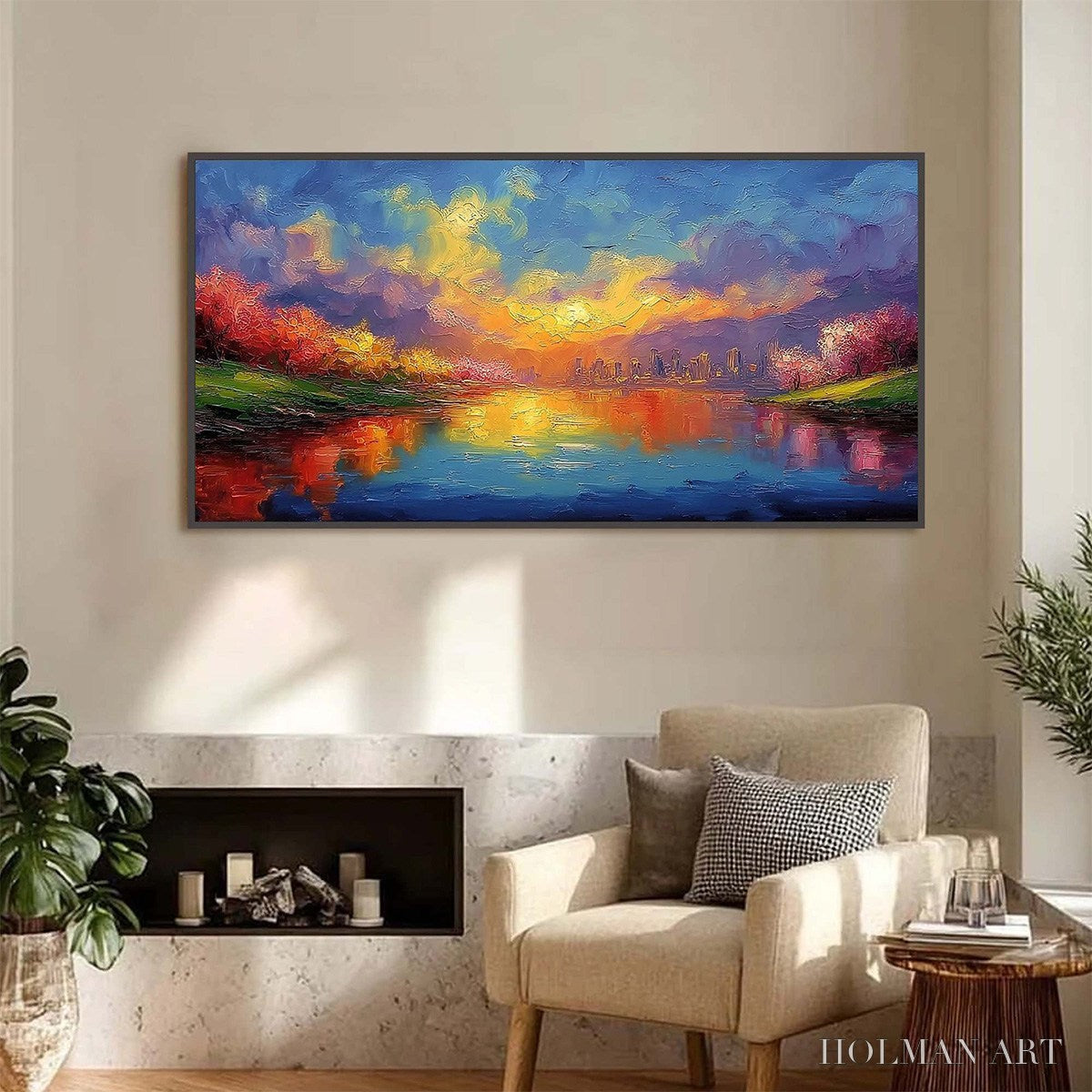 HOLMAN ART Vibrant Horizon – Textured Impasto Cityscape Sunset Painting - image 2