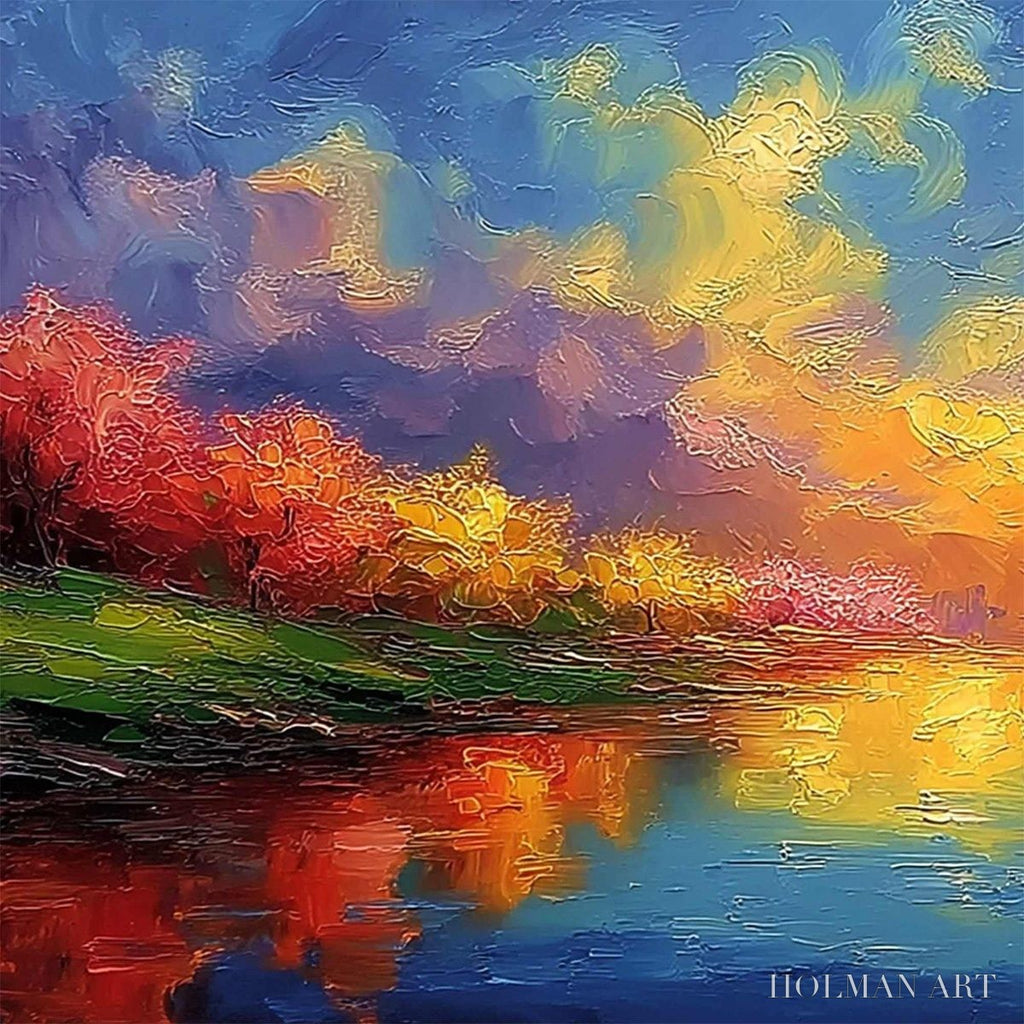 HOLMAN ART Vibrant Horizon – Textured Impasto Cityscape Sunset Painting - image 3