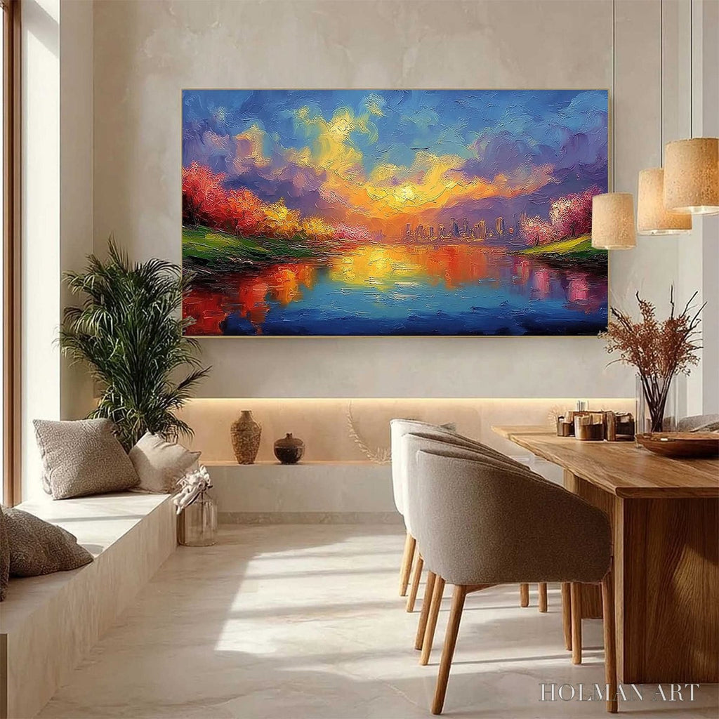 HOLMAN ART Vibrant Horizon – Textured Impasto Cityscape Sunset Painting - image 4