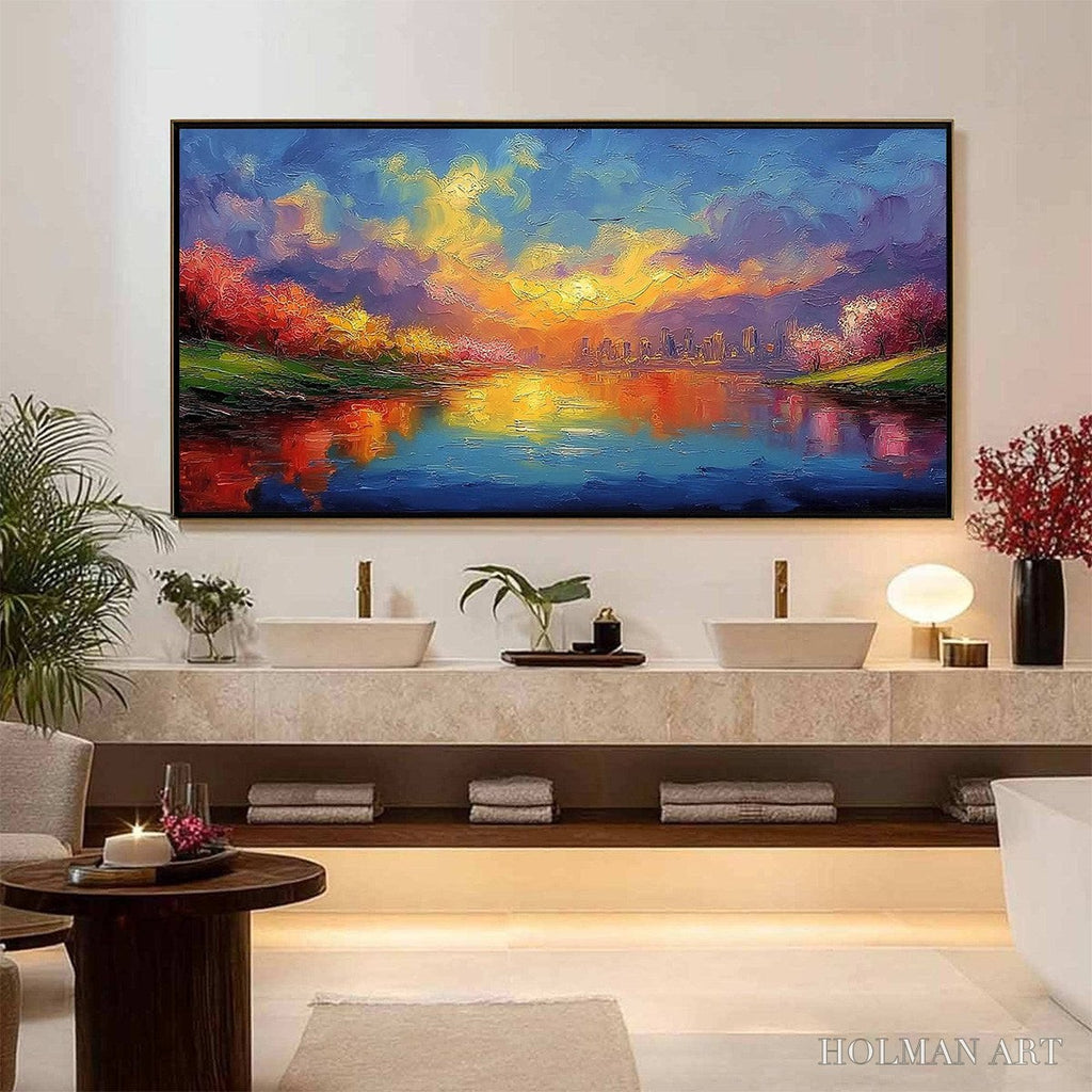 HOLMAN ART Vibrant Horizon – Textured Impasto Cityscape Sunset Painting - image 6