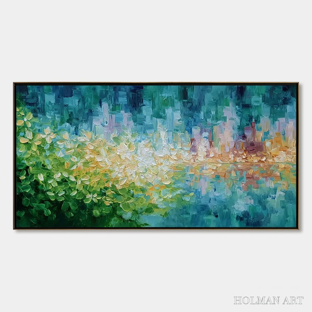 HOLMAN ART Verdant Echo – Textured Impasto Painting of a Lakeside Reflection - image 1