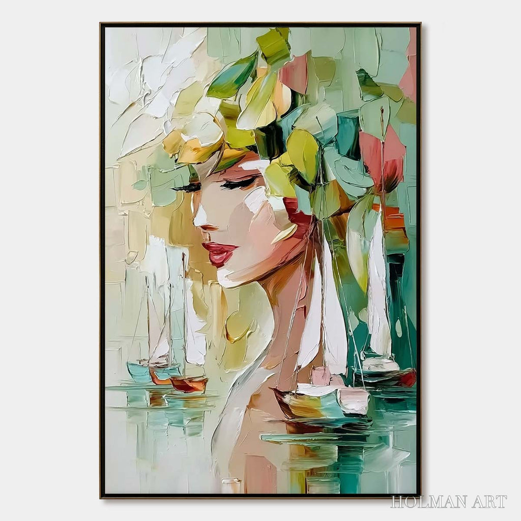 HOLMAN ART Ocean'S Muse – Textured Palette Knife Portrait Painting with Seascape - image 1