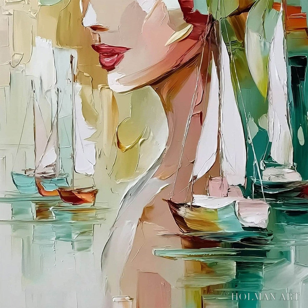 HOLMAN ART Ocean'S Muse – Textured Palette Knife Portrait Painting with Seascape - image 5