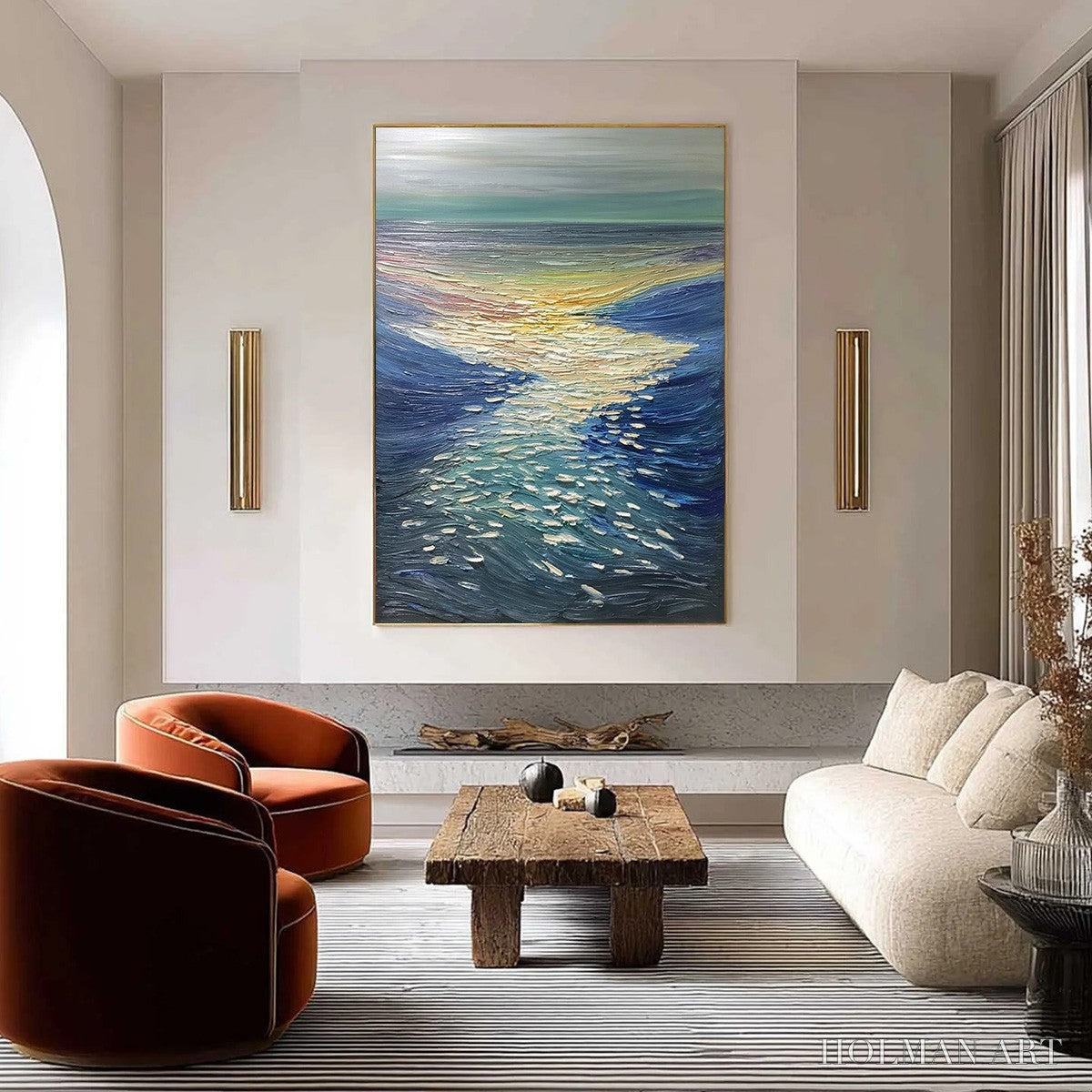 HOLMAN ART Golden Reflection – Textured Impasto Seascape Oil Painting of Ocean Sunset - image 2