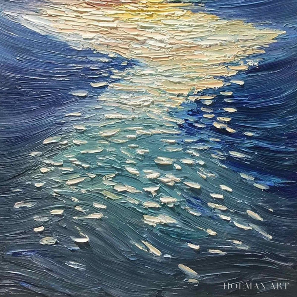 HOLMAN ART Golden Reflection – Textured Impasto Seascape Oil Painting of Ocean Sunset - image 3