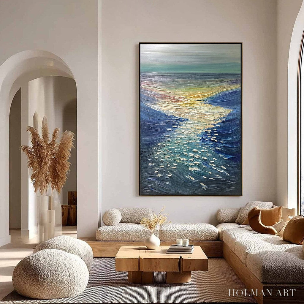 HOLMAN ART Golden Reflection – Textured Impasto Seascape Oil Painting of Ocean Sunset - image 4