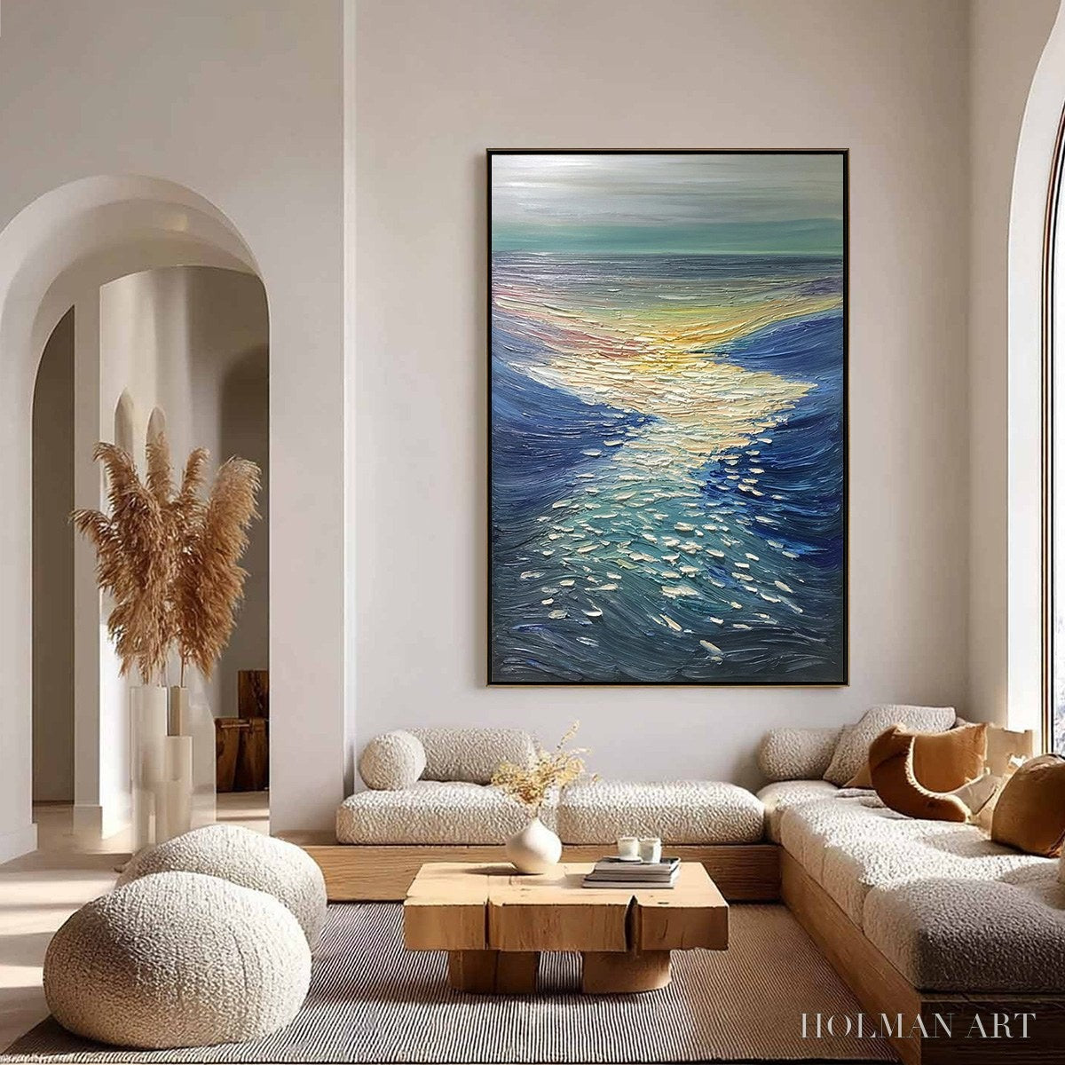HOLMAN ART Golden Reflection – Textured Impasto Seascape Oil Painting of Ocean Sunset - image 4