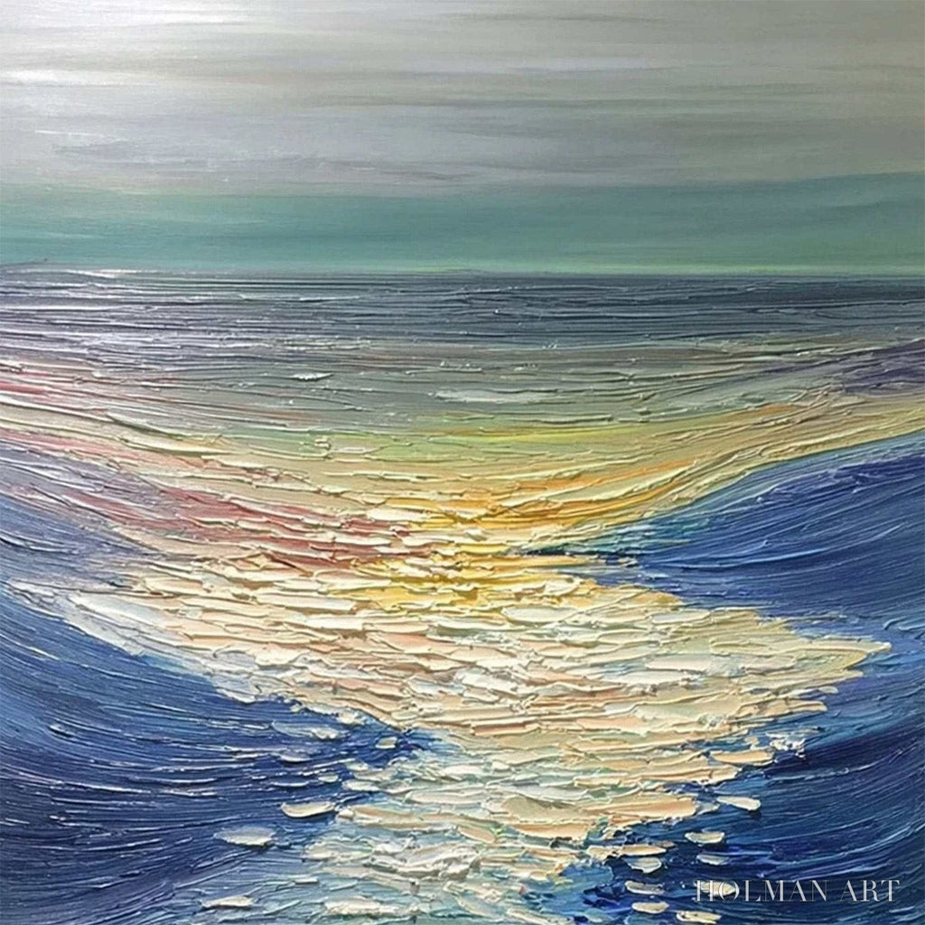 HOLMAN ART Golden Reflection – Textured Impasto Seascape Oil Painting of Ocean Sunset - image 5