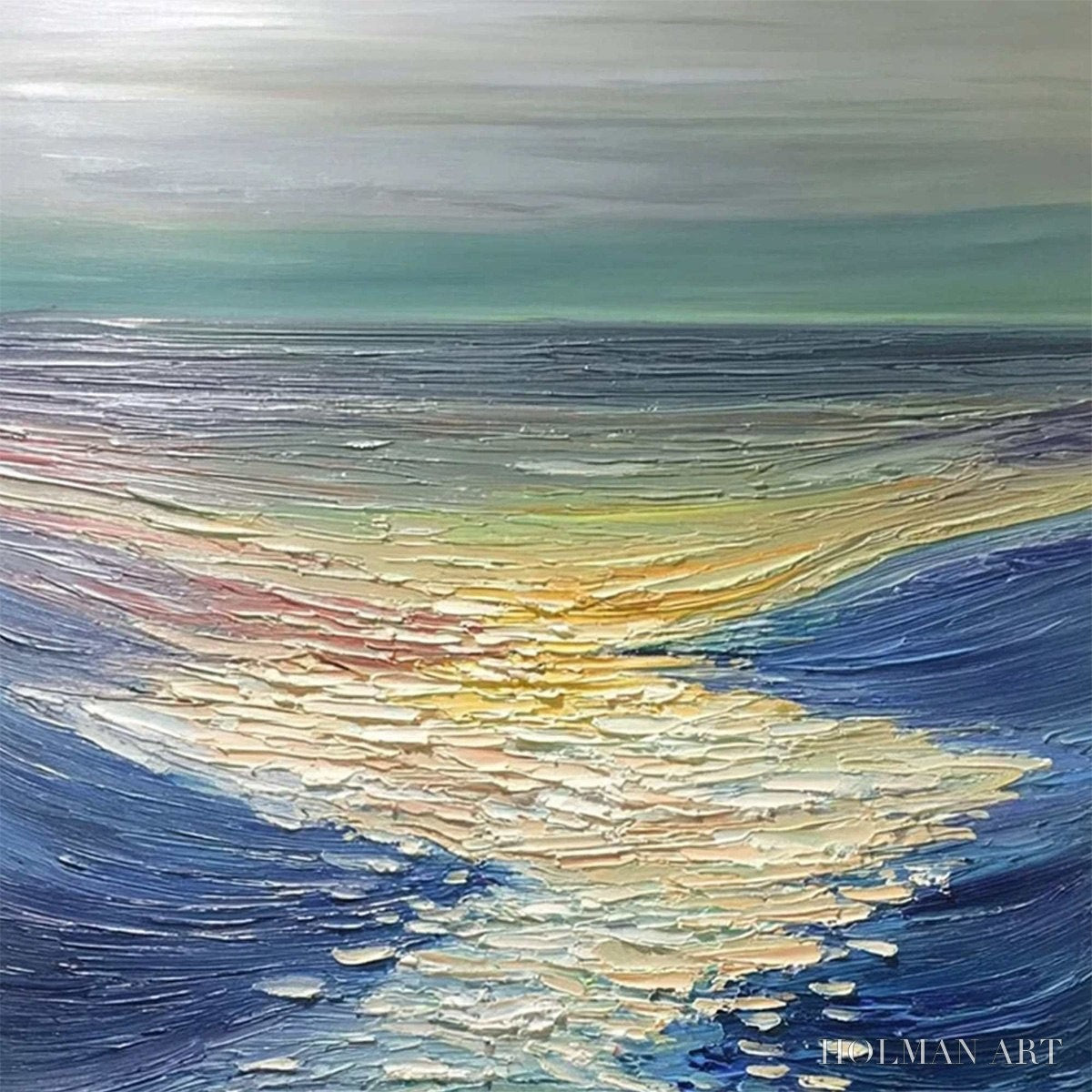 HOLMAN ART Golden Reflection – Textured Impasto Seascape Oil Painting of Ocean Sunset - image 5