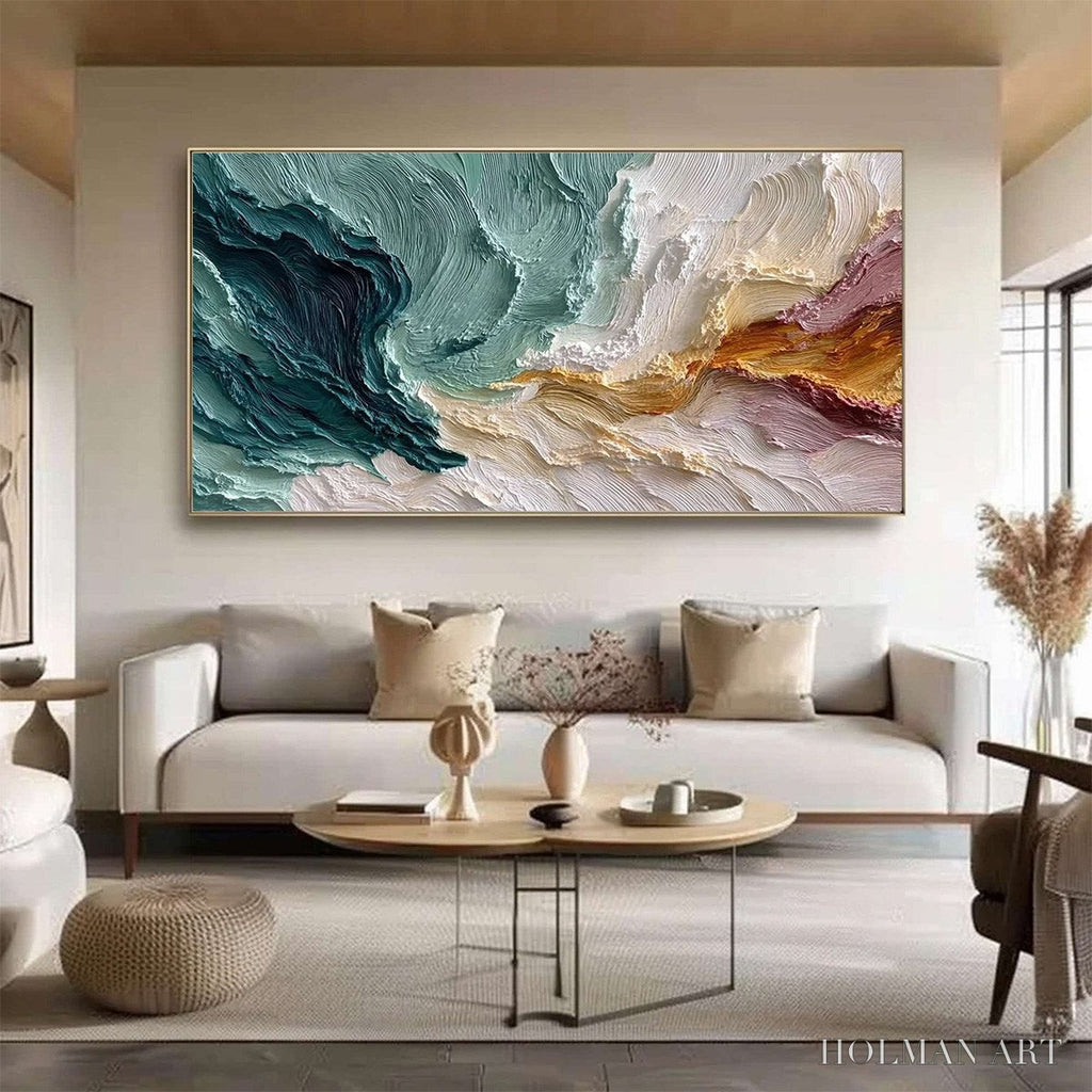 HOLMAN ART Coastal Rhythm – Large Horizontal Textured Impasto Ocean Painting - image 2