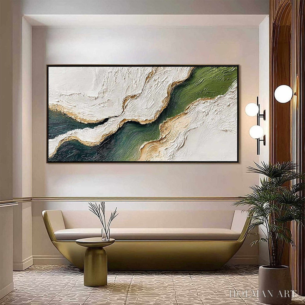 HOLMAN ART Emerald Shoreline – Textured Wabi Sabi Abstract Coastal Landscape Painting - image 2